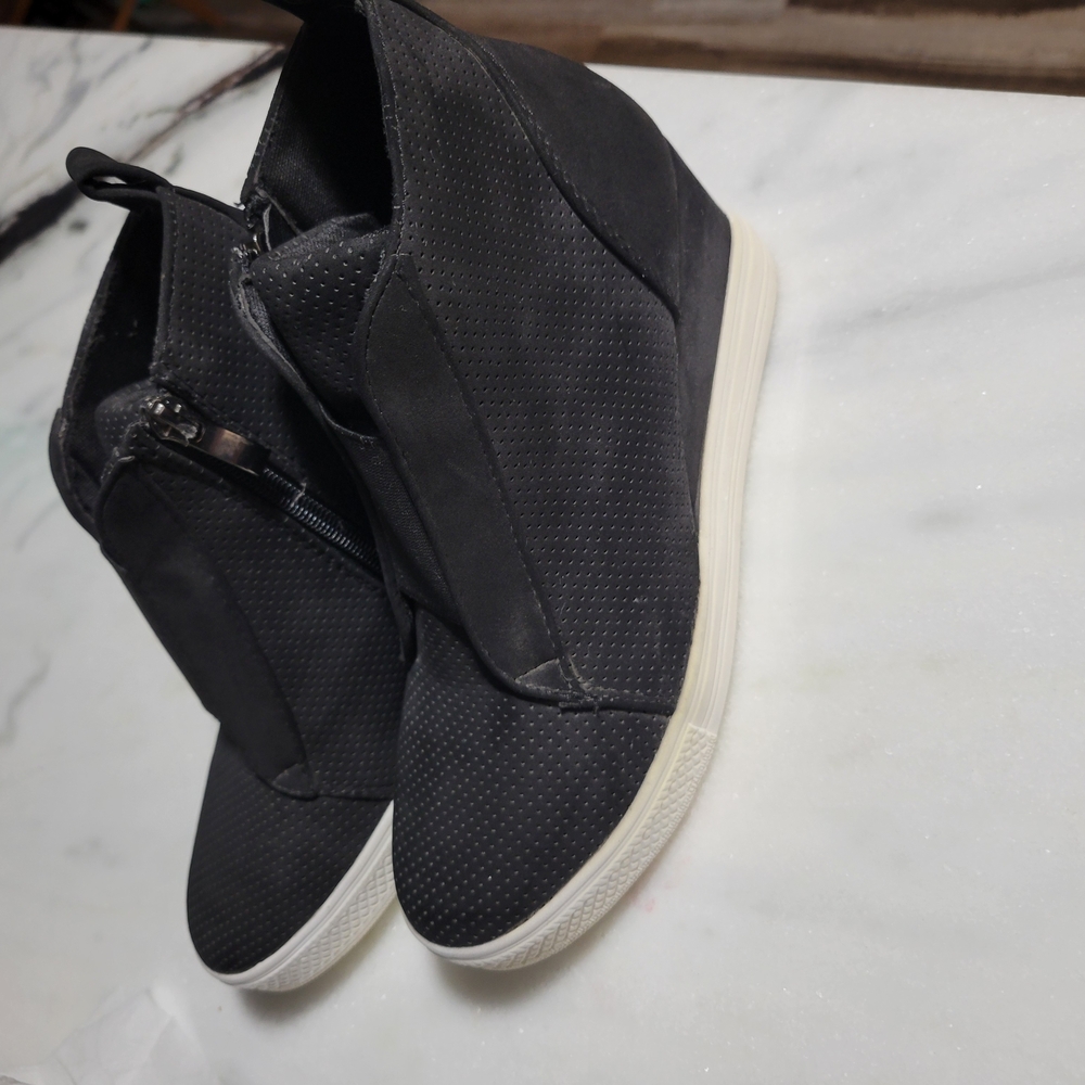 Black Wedge Sneakers with White Soles